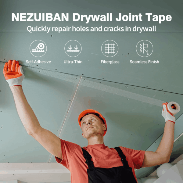 Drywall Joint Tape, Fiberglass Mesh Tape for Drywall Repair,1.97“×150 Ft Self-Adhesive Drywall Mesh Tape for Sheetrock Crack Repair - Image 2