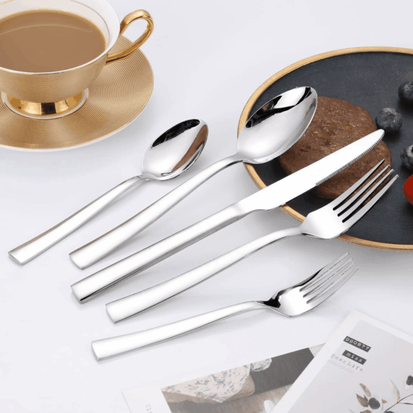 Silverware Set for 2,  10-Piece Stainless Steel Flatware Cutlery Set, Square Edge Kitchen Utensil Include Knives/Forks/Spoons, Tableware for Home/Hotel, Mirror Polished Dishwasher Safe - Image 6