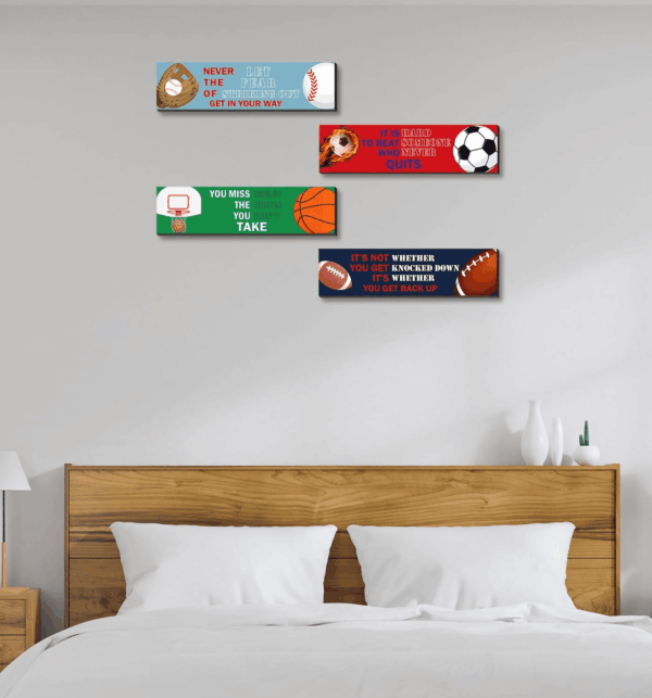 Sport Motivational Quote Wall Art(Pack of 4), Sport Themed for Boy'S Bedroom Playroom Classroom Living Room Decoration - Image 5