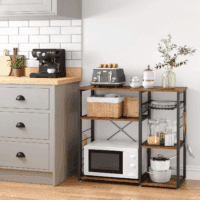 ALINRU Kitchen Baker’S Rack, Coffee Bar, Microwave Oven Stand, with Steel Frame, Wire Basket, 6 Hooks, 35.4", Rustic Brown - Image 5