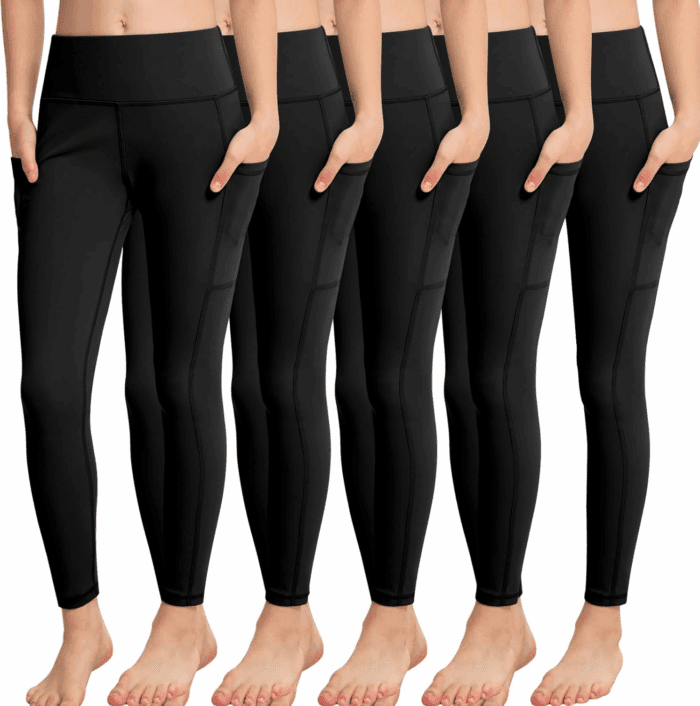 Girls' Athletic Leggings with Pockets, 5 Packs Kids Teen Dance Yoga Workout Running Pants for 5-15 Years