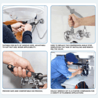 Plumbing Tools Angle Stop Wrench Kit – Adjustable Wrench Professional Plumber Wrench Tools for Installing New Compression Angle Stops and Removing Compression Rings-Silver Tool Kit - Image 7