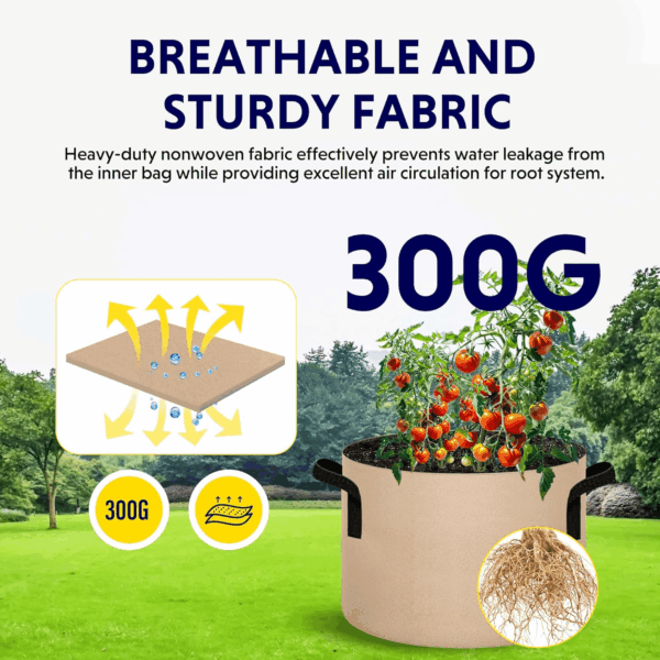 5-Pack 20 Gallon Plant Grow Bags Thickened Nonwoven Aeration Fabric Pots Heavy Duty Durable Container, Strap Handles for Garden, Tan New - Image 4