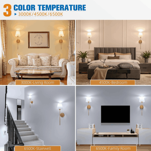Battery Operated Wall Sconce Set of 2,Gold Rechargeable Wall Lights with 5200Mah Dimmable Bulbs and Remote,10 Colors Wireless Wall Lamps for Bedroom Living Room Hallway Decor - Image 4