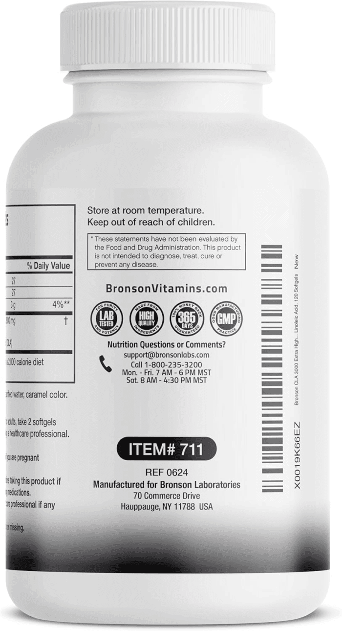 CLA 3000 Extra High Potency Supports Healthy Weight Management Lean Muscle Mass Non-Stimulating Conjugated Linoleic Acid 120 Softgels - Image 7