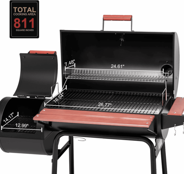 CC1830W 30-Inch Charcoal Grill with Offset Smoker and Wood-Painted Side Table, Outdoor Smoker Grill with 811 Sq. In. Cooking Area for Outdoor Barbecue Event, Black - Image 4