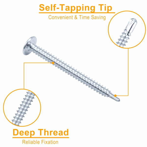 Self Tapping Screws Assortment Kit, #8 Sheet Metal Screws for Metal Wood & Plastic, 125Pcs Galvanized Truss Head Self Drilling Screws in 5 Sizes (1/2, 3/4, 1-1/4, 1In, 2In) - Image 3