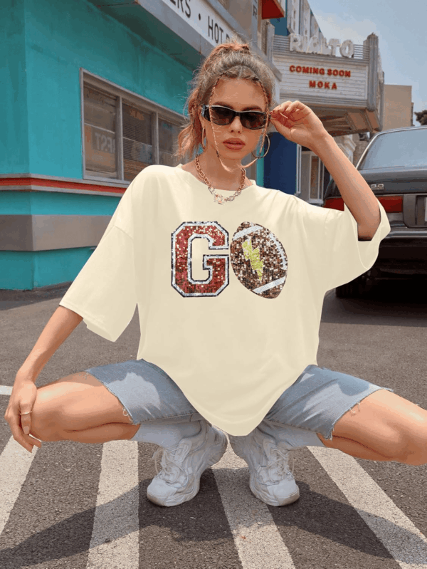 Oversized Football Shirts Womem'S Game Day Shirt Sparkle Graphic Tee Tops Casual Short Sleeve Shirt Vintage T-Shirt - Image 4