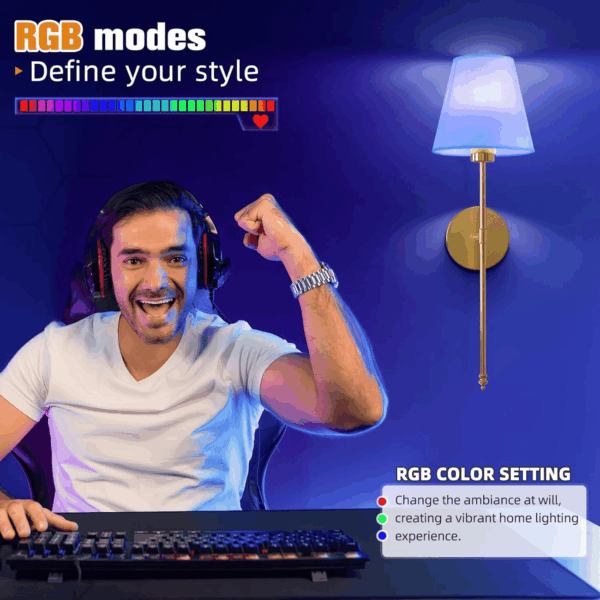 Battery Operated Wall Sconce Set of 2,Gold Rechargeable Wall Lights with 5200Mah Dimmable Bulbs and Remote,10 Colors Wireless Wall Lamps for Bedroom Living Room Hallway Decor - Image 3
