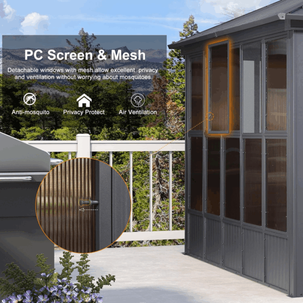 12' X 14' Solarium Sunroom Permanent Hardtop Gazebo Galvanized Steel Double Roof Aluminum Outdoor Screen House for Lawn Deck Backyard Grey - Image 6