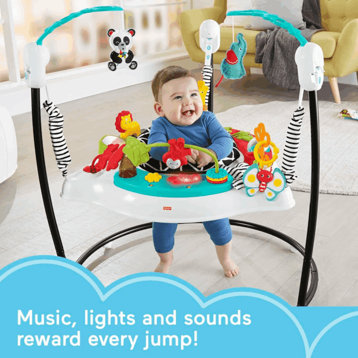 Baby Bouncer Pink Petals Jumperoo Musical Activity Center with Lights Sounds & Developmental Toys - Image 2
