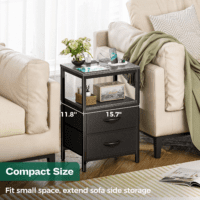 Nightstand with Charging Station, Side Table with Fabric Drawers, End Table with Open Shelf, Bedside Table with USB Ports and Outlets, Night Stand for Bedroom, Charcoal Gray - Image 5