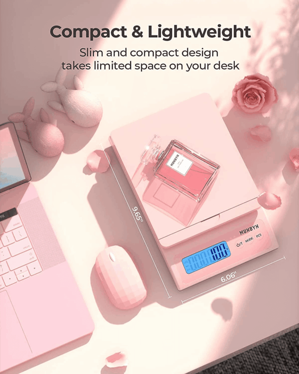 Shipping Scale, Accurate 66Lb/0.1Oz Postal Scale with Sweet Pink Style, Hold/Tear/Pcs Function, Auto-Off, Battery & AC Adapter, Back-Lit LCD Display, Digital Scale for Packages and Food Pink - Image 7