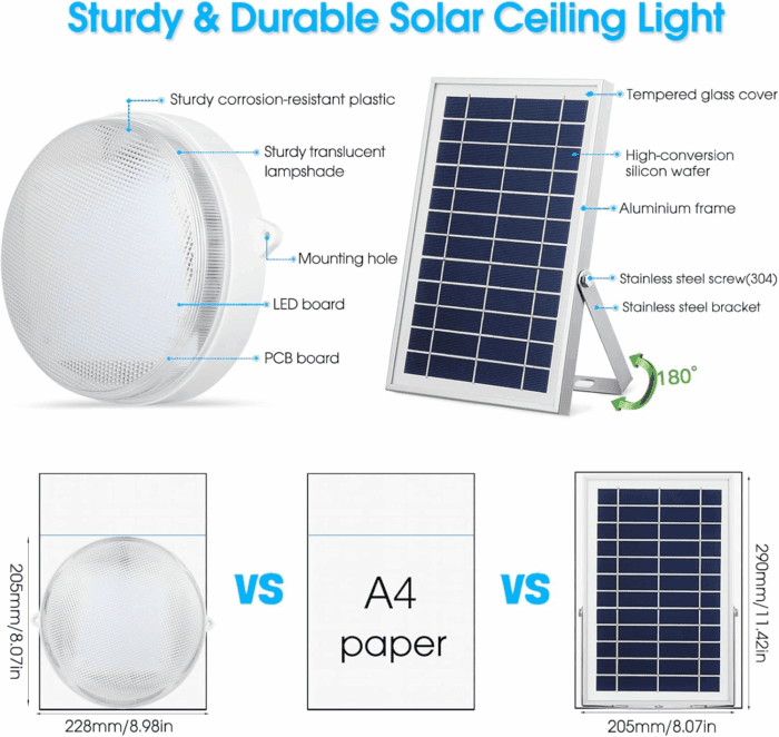 Solar Lights Indoor Home, Daytime Dimmable Ceiling Light with Remote, Cool White/Warm White 1000Lumen Outdoor Solar Shed Light with On/Off Switch for Barn, Porch, Patio, Carpot, Chicken Coop - Image 9