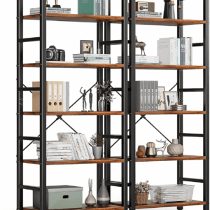 5-Tier Book Shelf Tall Modern Bookcase Set of 2 for Books, Cds, Movies, Storage and Organization Bookshelf Industrial Home Decor for Bedroom Office Kitchen Living Room, Rustic Brown