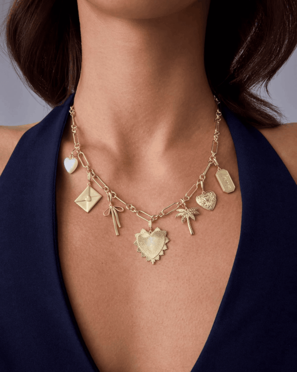 14K Gold Plated Chunky Charm Necklace Pack for Women | Statement Paperclip Chain Necklaces with Removable Charms | Heart Palm Tree Bow Pearl Love Friendship Necklace - Image 2