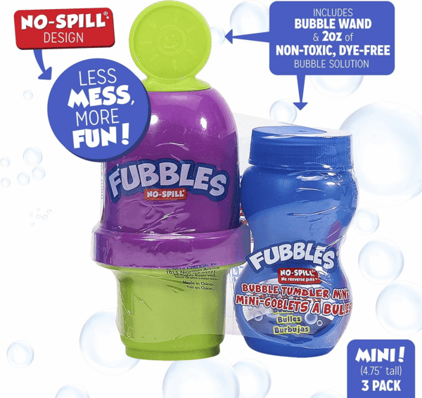 Fubbles No Spill Bubble Tumbler Minis Party Favor 12 Pack | Bubble Toy for Babies Toddlers and Kids | Includes 2Oz Bubble Solution and a Wand per Bottle (Assorted Colors) - Image 2