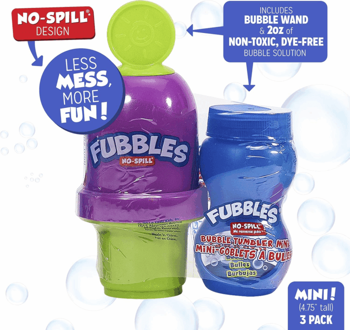 Fubbles No Spill Bubble Tumbler Minis Party Favor 12 Pack | Bubble Toy for Babies Toddlers and Kids | Includes 2Oz Bubble Solution and a Wand per Bottle (Assorted Colors) - Image 2