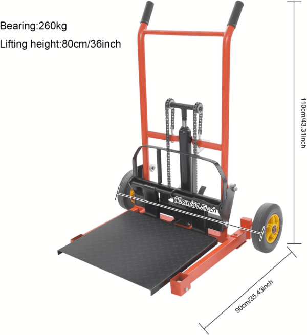 Hydraulic Material Lift Winch Stacker, 36" Max Lift 577 Lbs Max. Load, Pallet Truck Dolly, Lift Table, Fork Lift with 9" Wheels Hydraulic Material Lift Pallet Truck (36" Max Lift, 577 Lbs Max. Load) - Image 7
