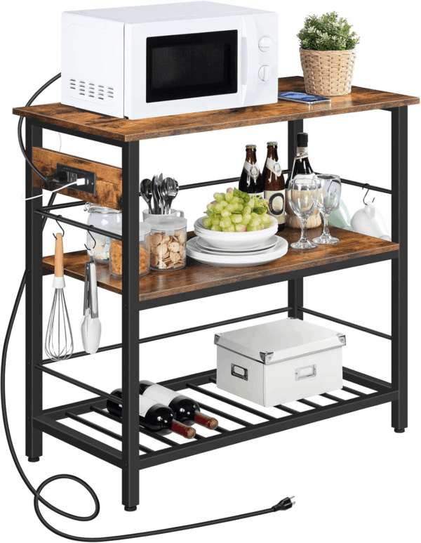 Kitchen Island with Storage, Kitchen Island Table with Power Outlet, 35.4" L 3 Tier Coffee Station and Microwave Stand, for Home, Dining Room, Rustic Brown and Black BF021ZD01 - Image 9