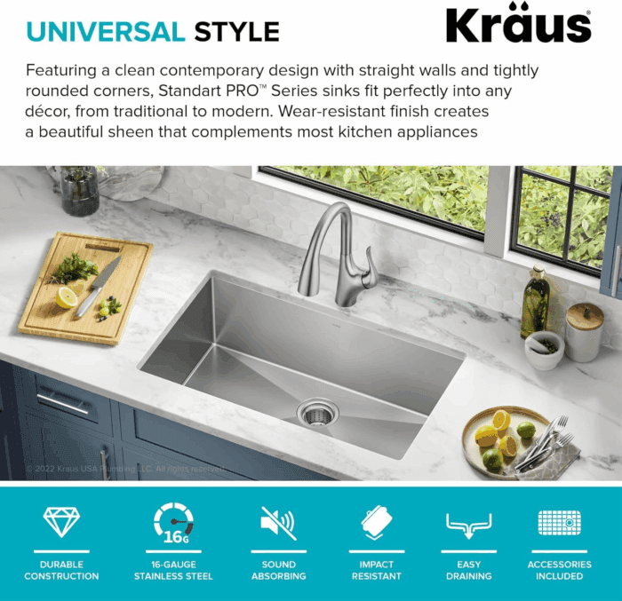 KHU100-32 Standart PRO 16 Gauge Undermount Single Bowl Stainless Steel Kitchen Sink, 32 Inch - Image 3