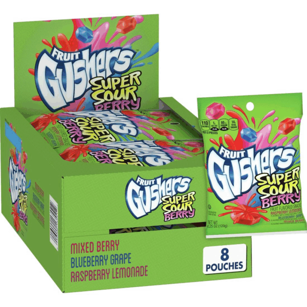 Fruit Flavored Snacks, Super Sour Berry Flavor, 8 Pouches, 34 Oz