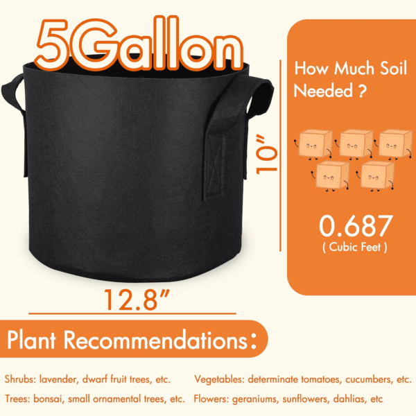 20-Pack 5 Gallon Grow Bags, Aeration Fabric Pots with Handles - Image 6