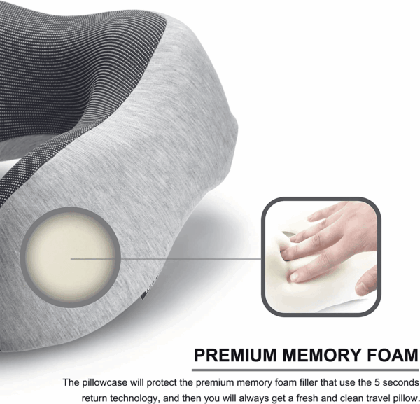 Neck Pillow for Traveling, Upgraded Travel Neck Pillow for Airplane 100% Pure Memory Foam Travel Pillow for Flight Headrest Sleep, Portable Plane Accessories, Light Grey - Image 4