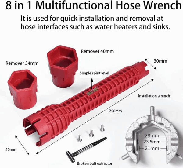 8 in 1 Multifunctional Sink Bathroom Wrench, Plumbing Installation Tool Household Water Pipe Faucet Washing Basin Corner Valve Sink Repair Removal Tool - Image 2