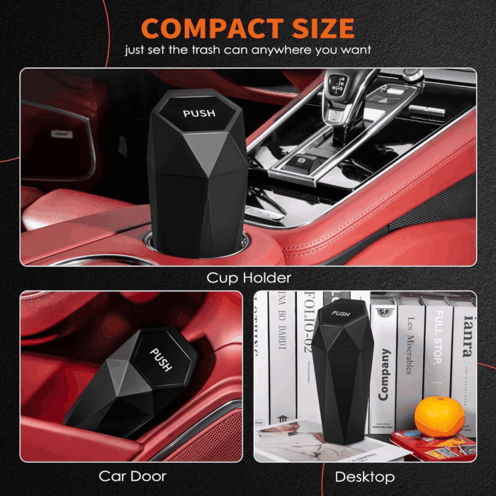Car Trash Can with Lid - 2 Pack, Car Accessories for Interior, Leakproof Vehicle Garbage Can with 30 Attached Trash Bags, Multipurpose Organizers and Storage for Home, Office,Black - Image 3