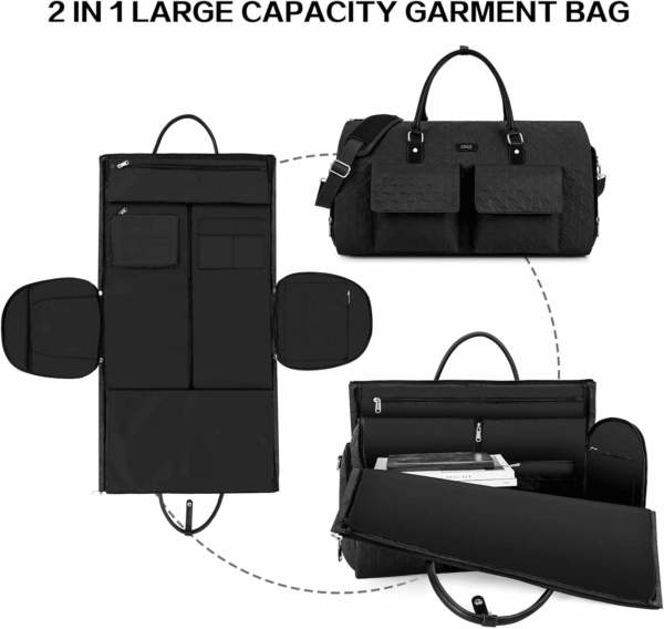 Garment Bag for Travel with Toiletry Bag Convertible Carry on Weekender Bag Large Travel Duffel Bags for Women 2 in 1 Hanging Suitcase Suit Travel Bags for Women & Men 3Pcs Set (G-Black) - Image 4