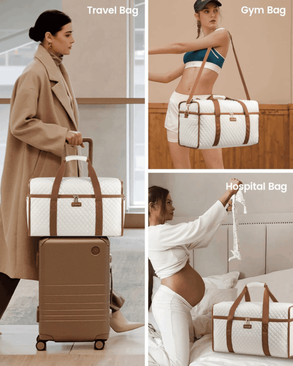 Travel Duffle Bag, Weekender Bags for Women, Carry on Duffel Bags for Airplanes, Overnight Bag with Toiletry Bag, Hospital Bag for Labor and Delivery, Yoga Gym Bag with Wet Pocket, 3Pcs Set - Image 5