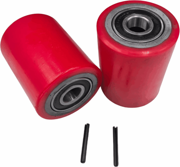 A Pair of Pallet Jack Front Wheels 3" X 3.75" PU Tread with Pre-Installed Bearings 20Mm ID Includes Pins by
