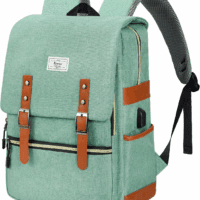 Vintage Laptop Backpack for Women Men,15.6 Inch Bookbag Casual Daypack with USB Charging Port for College Work, Green Backpacks