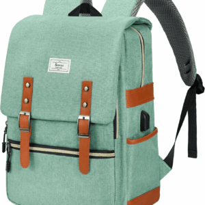 Vintage Laptop Backpack for Women Men,15.6 Inch Bookbag Casual Daypack with USB Charging Port for College Work, Green Backpacks