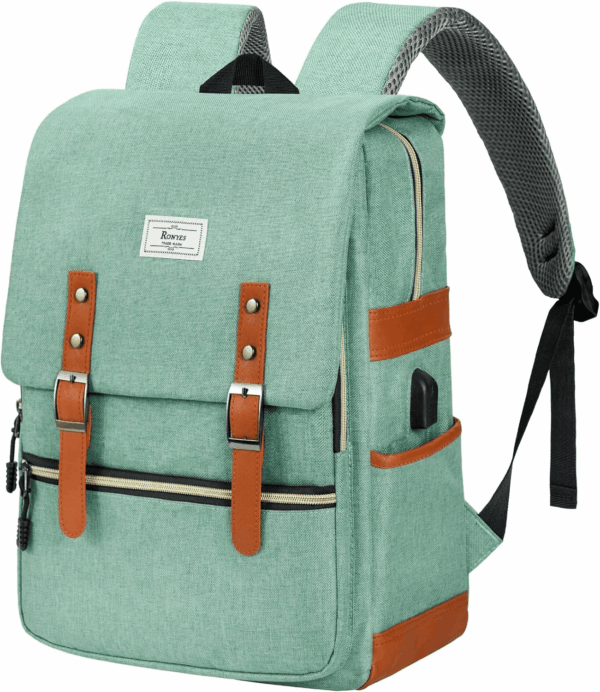 Vintage Laptop Backpack for Women Men,15.6 Inch Bookbag Casual Daypack with USB Charging Port for College Work, Green Backpacks