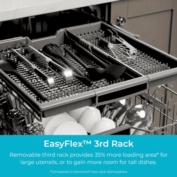 18" Built-In Stainless Steel Tub Dishwasher with Easyflex 3Rd Rack, Smartwash, Ultrawash Plus, Turbodry, Morespace Adjustable Rack, Energy Star Certified, White - Image 7