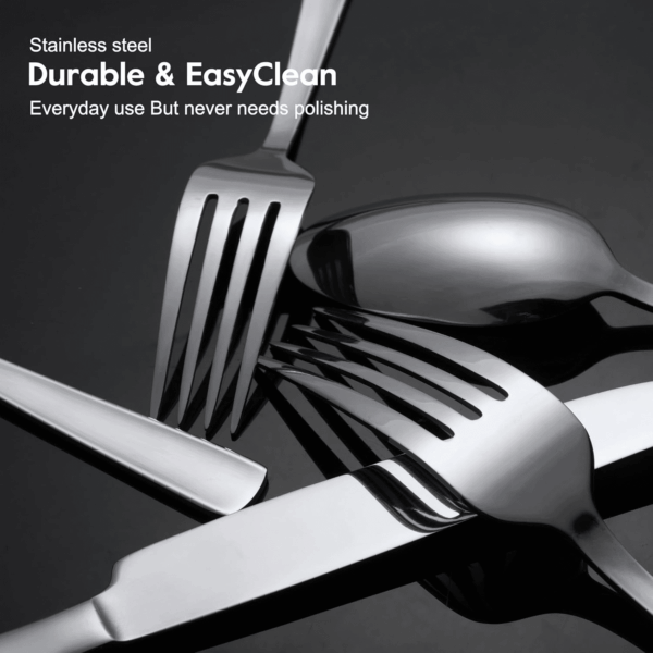 45-Piece Silverware Set Flatware Cutlery Set Service for 8, Durable Stainless Steel Tableware in Ergonomic Design Size and Weight, Kitchen Utensil Sets with Steak Knives, Rust-Proof, Dishwasher Safe - Image 3