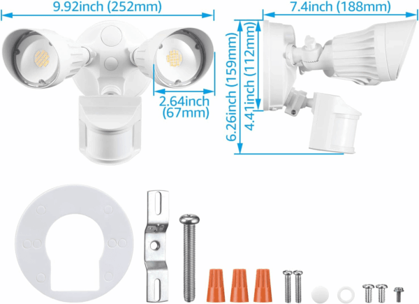 3CCT LED Security Light, Motion Sensor Flood Lights Outdoor, Aluminum, 3 Modes Motion Detector+Dusk to Dawn+Switch Control, 3000K/4000K/5000K Selectable, IP65, Adjustable 2-Head, ETL, White - Image 7