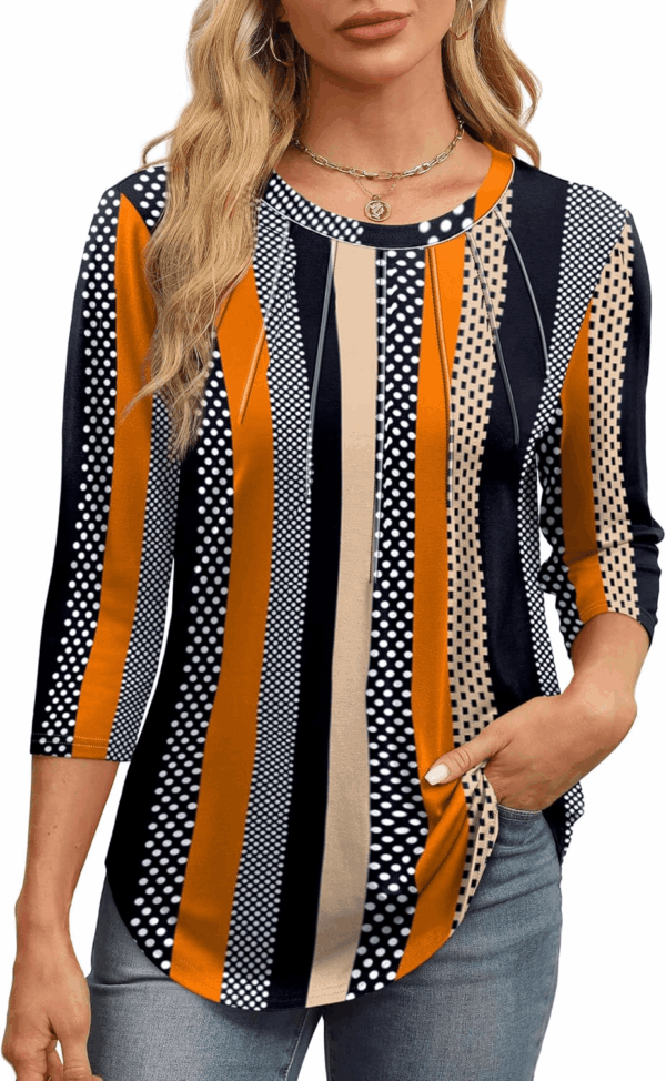 3/4 Length Sleeve Womens Tops round Neck Casual Tunic Tops Basic Pleated Shirts Loose Fit 2025 - Image 2