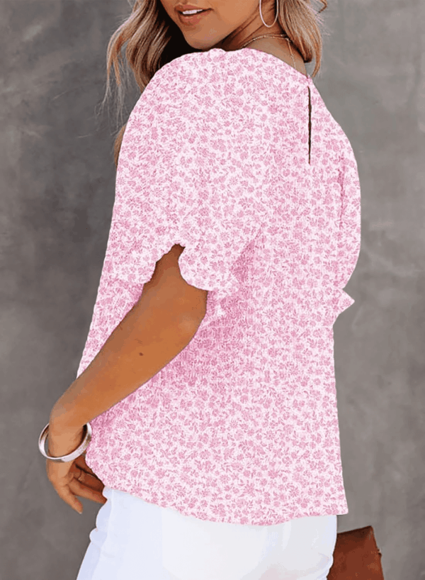 Floral Print Blouses for Women Crewneck Smocked Puff Sleeve Shirts Casual Babydoll Tops - Image 7