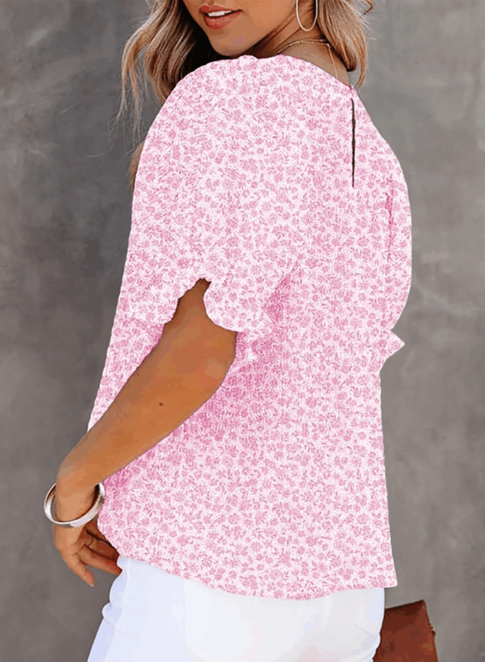 Floral Print Blouses for Women Crewneck Smocked Puff Sleeve Shirts Casual Babydoll Tops - Image 7