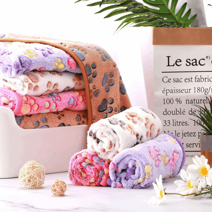 4 Pcs Dog Blanket for Pet Puppy Teething Toys Paw Print Fleece Blanket for Pet Cat Soft Warm Sleep Mat Guinea Pig Cage Mat(Small(24 X 16 Inch),White, Coffee, Pink, Purple) - Image 2