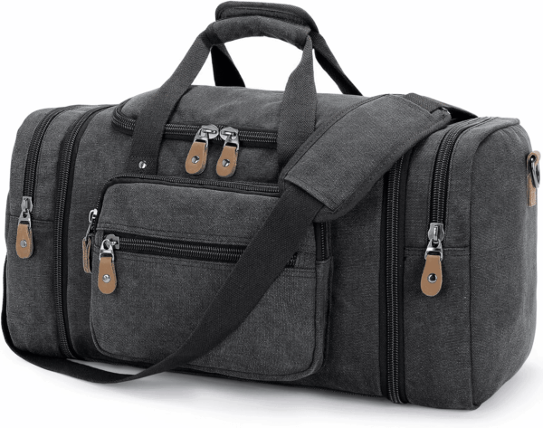 Canvas Duffle Bag for Travel 60L Expandable Duffel Weekend Overnight Bag Men (Dark Gray)