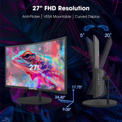 Curved 27" FHD 1080P 75Hz LED Monitor HDMI VGA Build-In Speakers, EDGE-LESS Metal Black 2019 (C275W-1920RN) - Image 5