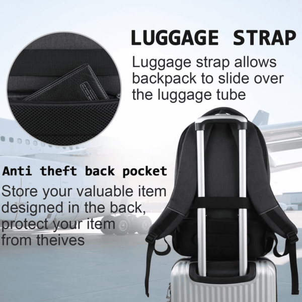 Laptop Backpack,Business Travel anti Theft Slim Durable Laptops Backpack with USB Charging Port,Water Resistant College Computer Bag for Women & Men Fits 15.6 Inch Laptop and Notebook - Black - Image 6