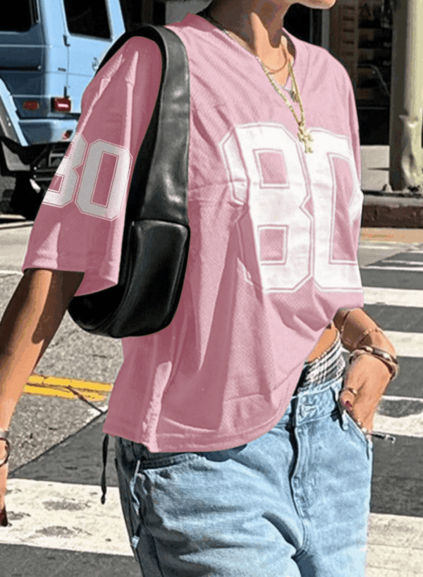 Jersey Shirts for Women Oversized Graphic Tees Cute Number Jerseys Shirt for Teens Girls V Neck Y2K Streetwear Tops - Image 3