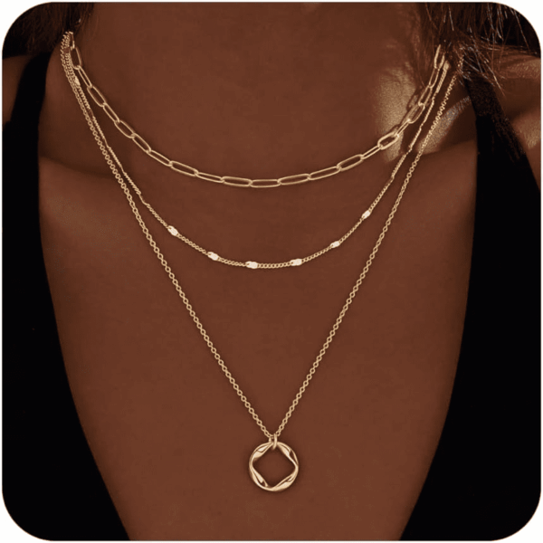 Layered Gold Necklaces for Women,Stackable Dainty 14K Gold Silver Plated Trendy Circle Paperclip Chain Pendant Choker Necklace,Simpl Diamond Cross Bow Jewelry Set Gifts for Women