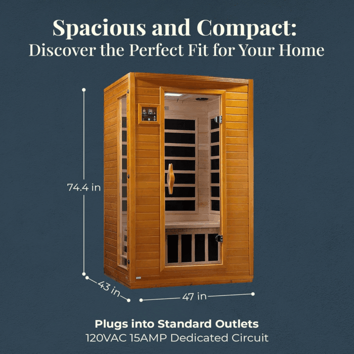 Andora 2-Person Low EMF FAR Infrared Sauna with Red Light & Bluetooth Speakers | Personal Indoor Spa for Home & Gym – Made from Canadian Hemlock - Image 3