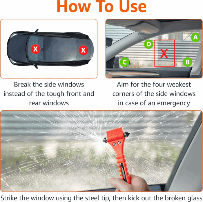 Emergency Seat Belt Cutter and Window Hammer Tool, Car Accessories, 2 Pack, - Image 3